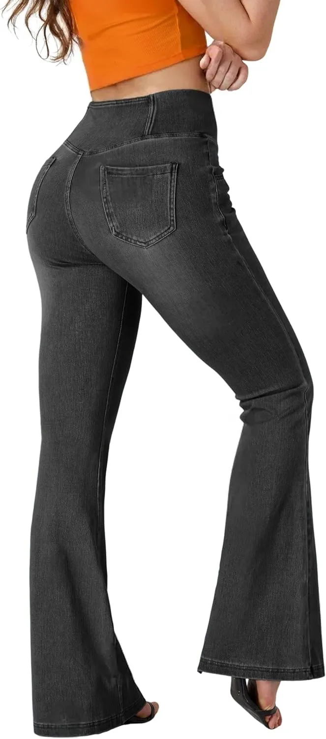 BlueRose Flare Jean Leggings for Women,Bell Bottom Jeans for Women Knit Crossover High Waisted Bootcut Jean