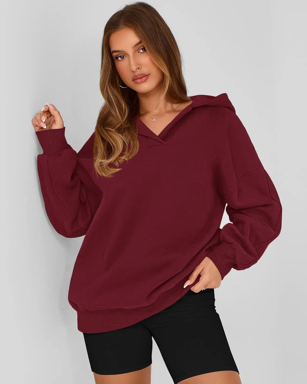 BTFBM Women's Oversized Hoodies Casual Fleece Long Sleeve V Neck Sweatshirts 2025 Trendy Spring Outfits Fall Clothes