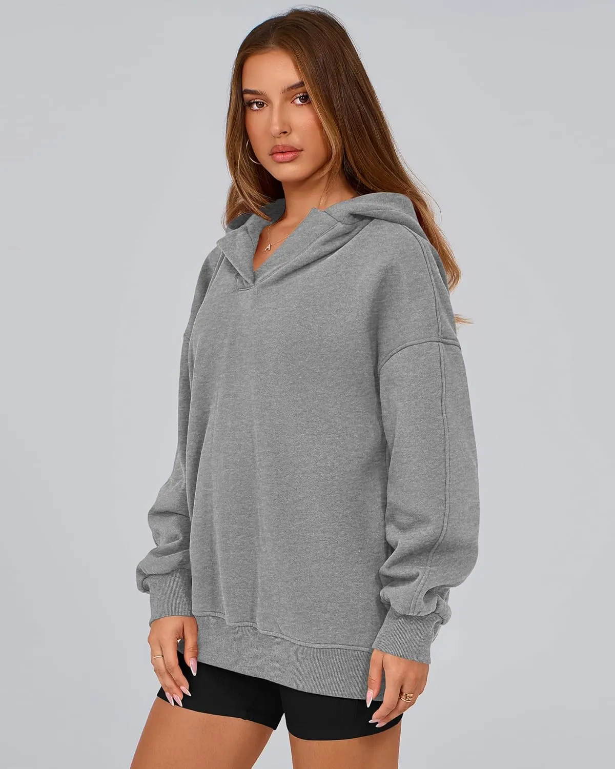 BTFBM Women's Oversized Hoodies Casual Fleece Long Sleeve V Neck Sweatshirts 2025 Trendy Spring Outfits Fall Clothes