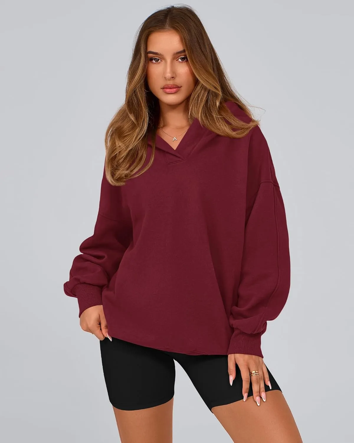 BTFBM Women's Oversized Hoodies Casual Fleece Long Sleeve V Neck Sweatshirts 2025 Trendy Spring Outfits Fall Clothes