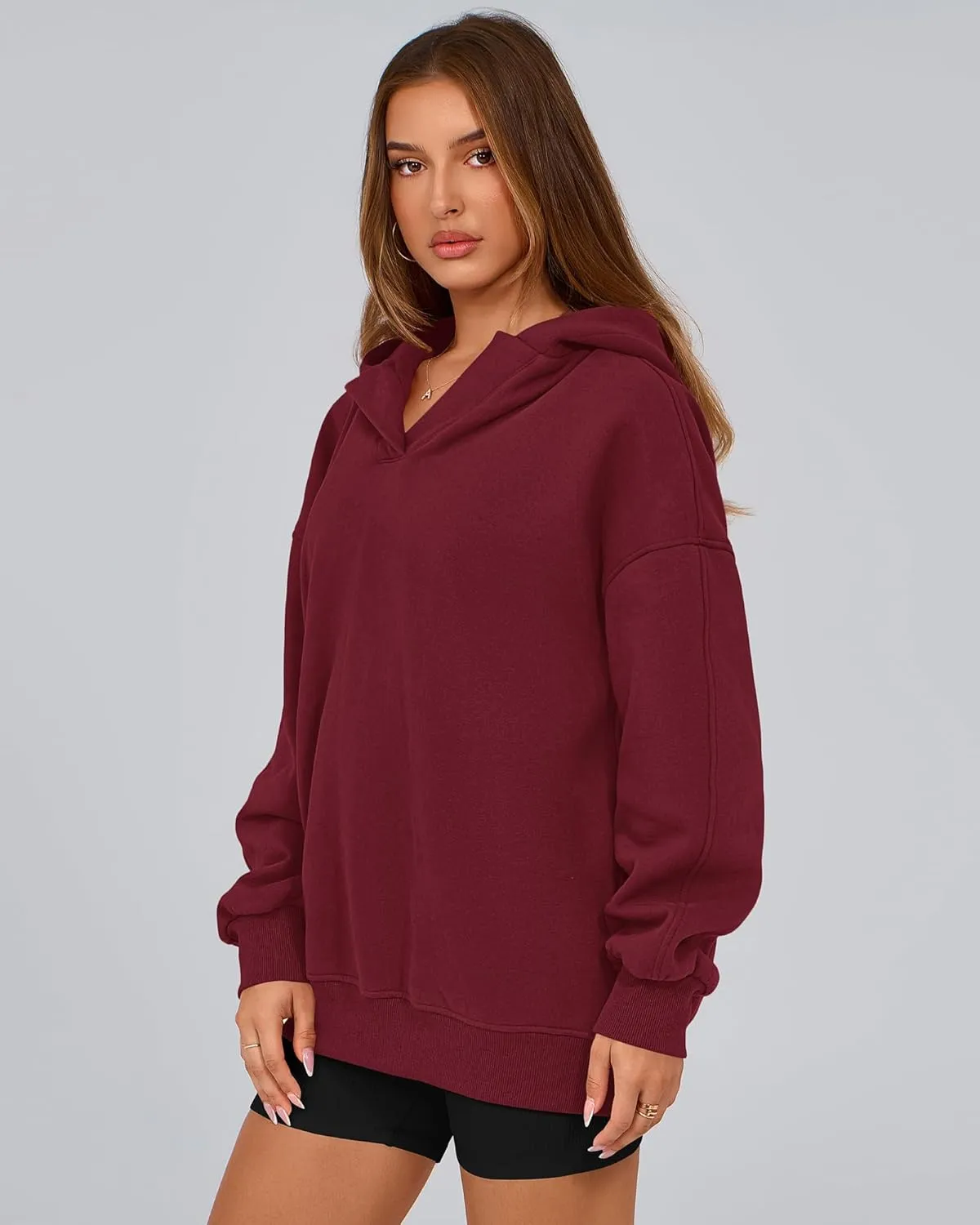 BTFBM Women's Oversized Hoodies Casual Fleece Long Sleeve V Neck Sweatshirts 2025 Trendy Spring Outfits Fall Clothes