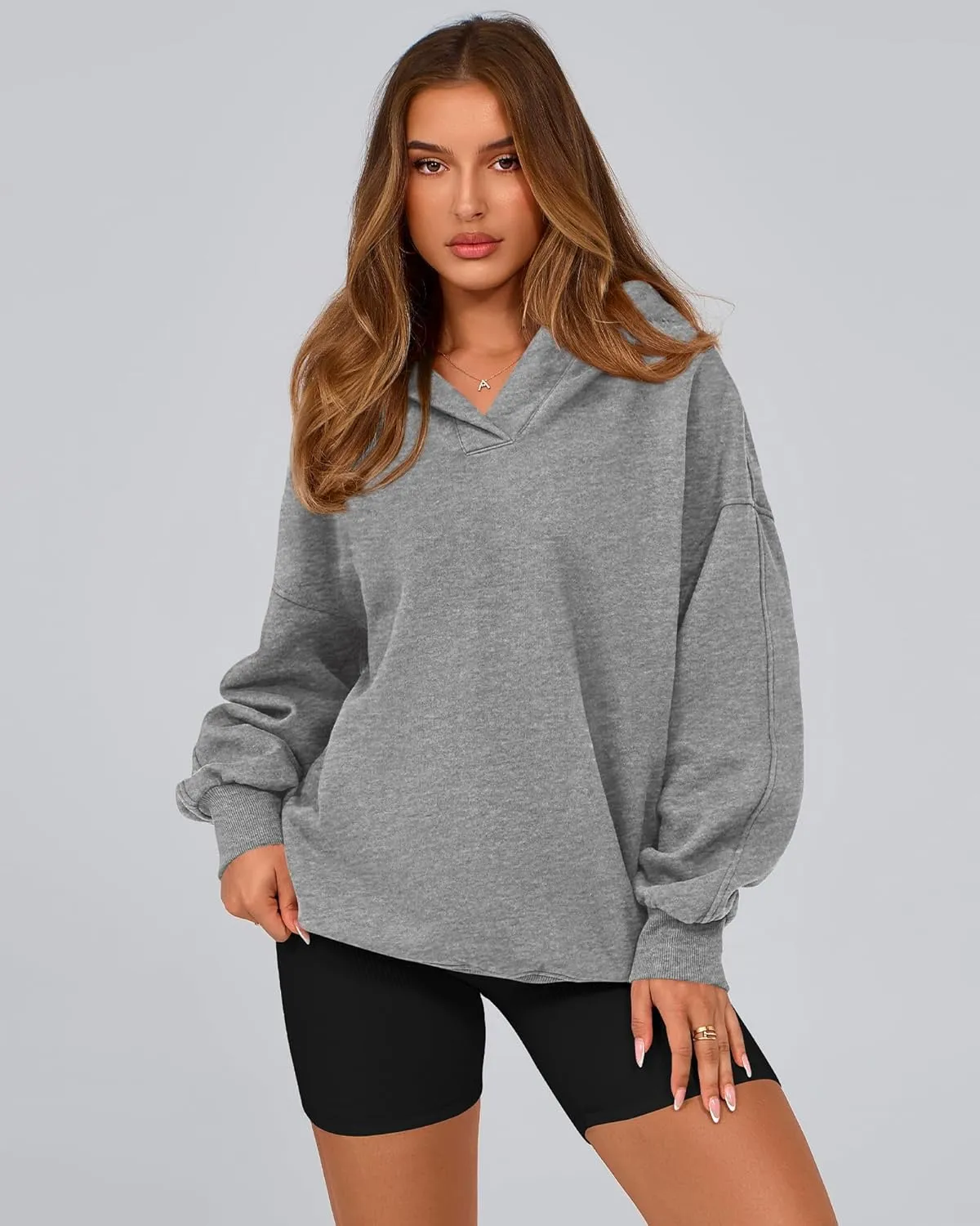 BTFBM Women's Oversized Hoodies Casual Fleece Long Sleeve V Neck Sweatshirts 2025 Trendy Spring Outfits Fall Clothes