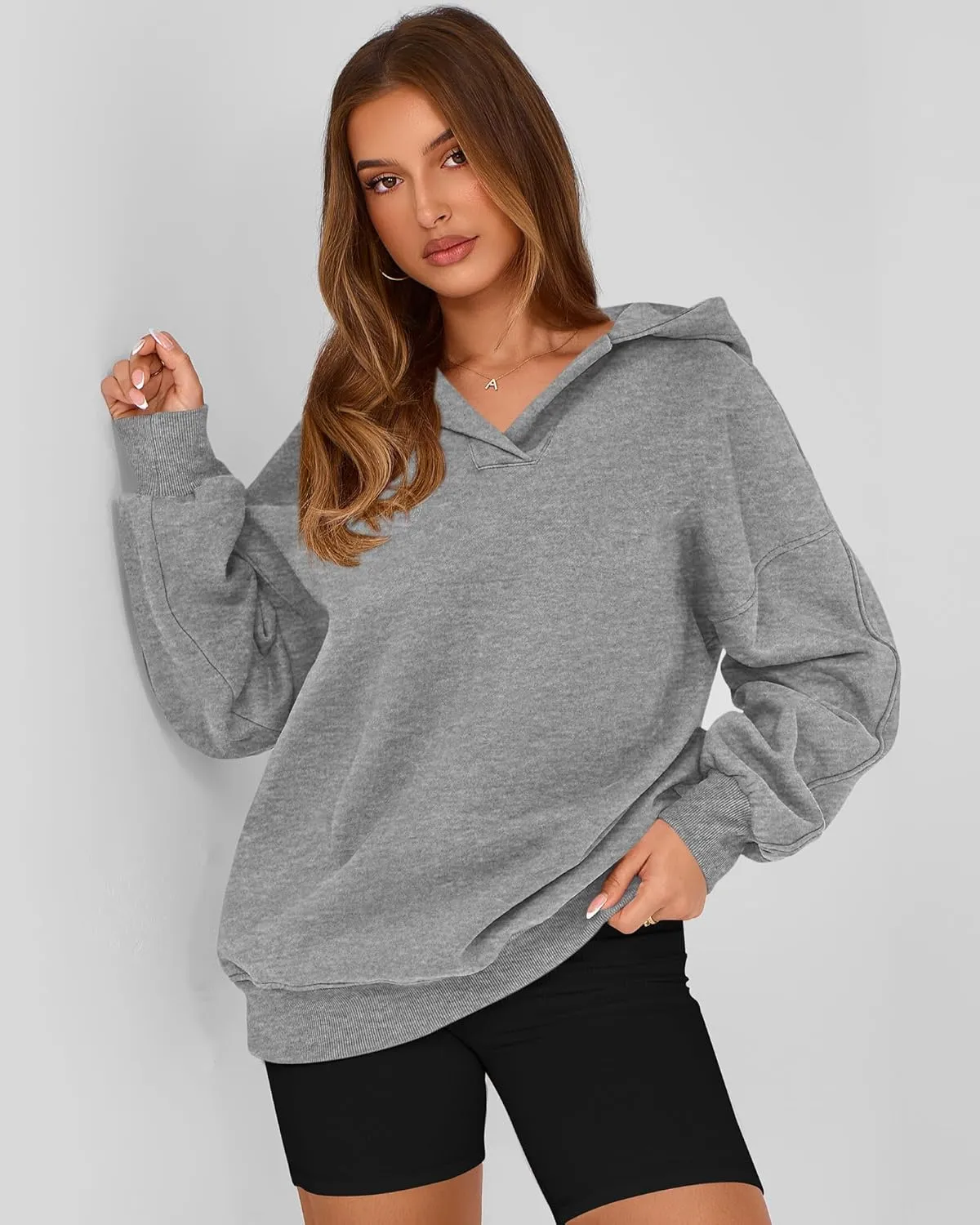 BTFBM Women's Oversized Hoodies Casual Fleece Long Sleeve V Neck Sweatshirts 2025 Trendy Spring Outfits Fall Clothes