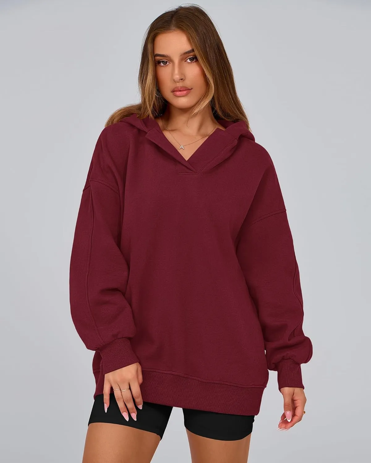 BTFBM Women's Oversized Hoodies Casual Fleece Long Sleeve V Neck Sweatshirts 2025 Trendy Spring Outfits Fall Clothes
