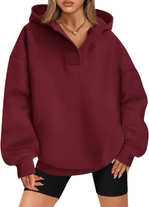 BTFBM Women's Oversized Hoodies Casual Fleece Long Sleeve V Neck Sweatshirts 2025 Trendy Spring Outfits Fall Clothes