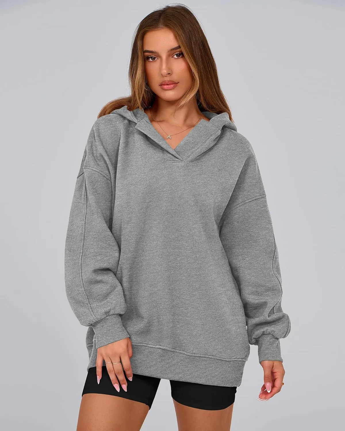 BTFBM Women's Oversized Hoodies Casual Fleece Long Sleeve V Neck Sweatshirts 2025 Trendy Spring Outfits Fall Clothes