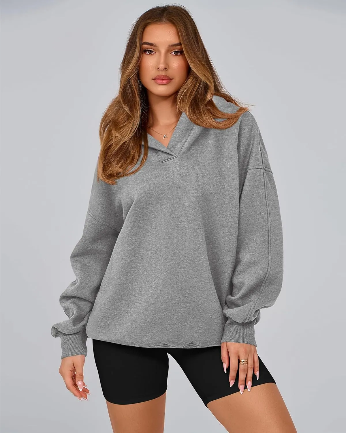 BTFBM Women's Oversized Hoodies Casual Fleece Long Sleeve V Neck Sweatshirts 2025 Trendy Spring Outfits Fall Clothes