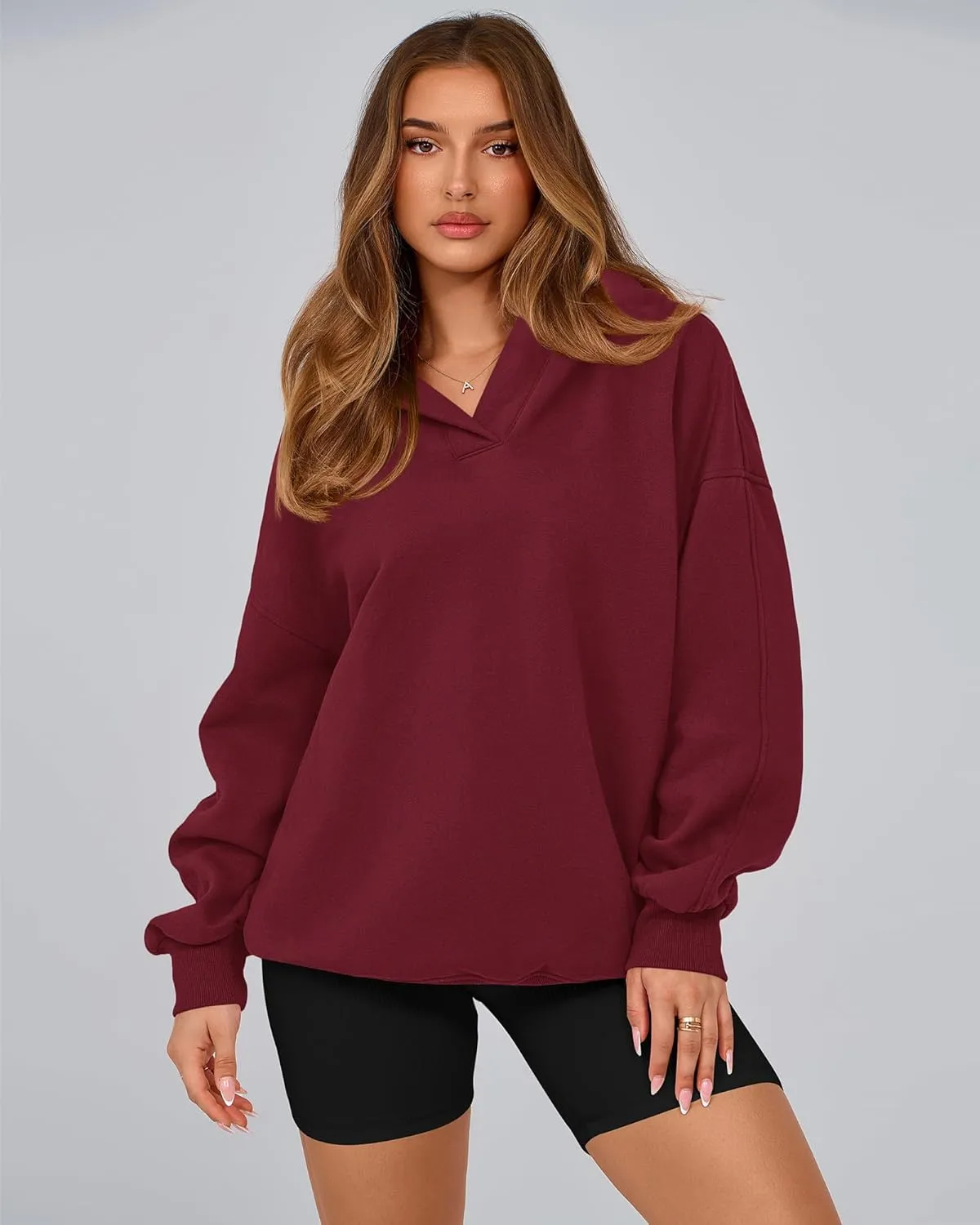 BTFBM Women's Oversized Hoodies Casual Fleece Long Sleeve V Neck Sweatshirts 2025 Trendy Spring Outfits Fall Clothes
