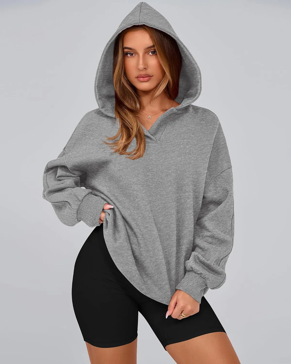 BTFBM Women's Oversized Hoodies Casual Fleece Long Sleeve V Neck Sweatshirts 2025 Trendy Spring Outfits Fall Clothes