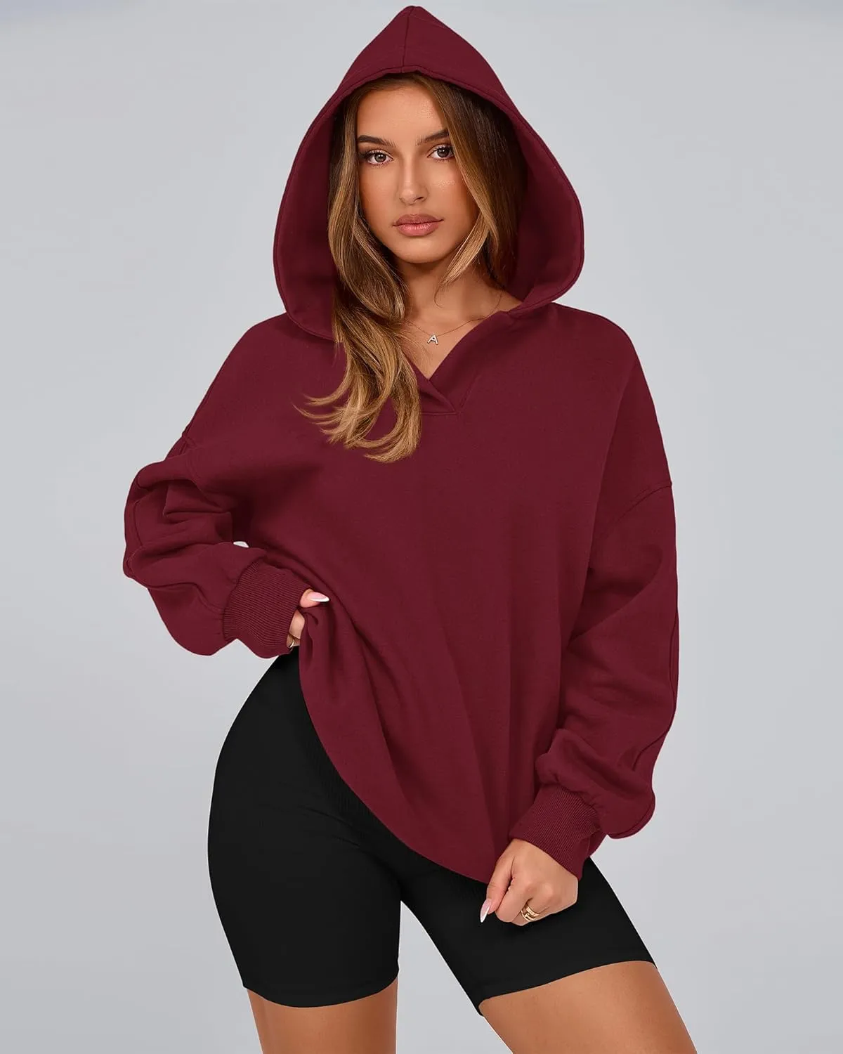 BTFBM Women's Oversized Hoodies Casual Fleece Long Sleeve V Neck Sweatshirts 2025 Trendy Spring Outfits Fall Clothes
