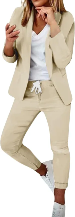 Business Casual Clothes Sets for Women Dressy Office Blazer Loose Straight Leg Pants Work 2 Piece Outfits Matching Set