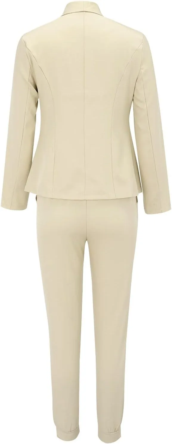 Business Casual Clothes Sets for Women Dressy Office Blazer Loose Straight Leg Pants Work 2 Piece Outfits Matching Set