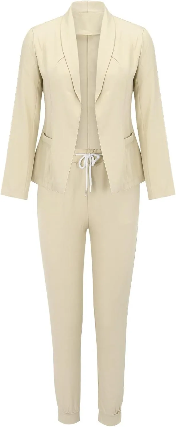Business Casual Clothes Sets for Women Dressy Office Blazer Loose Straight Leg Pants Work 2 Piece Outfits Matching Set
