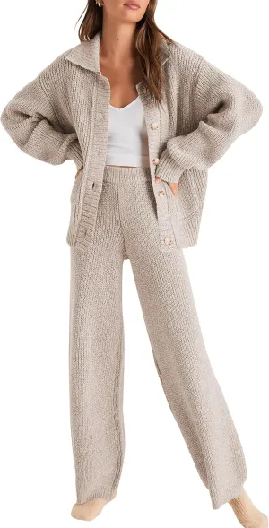 Cakulo Womens 2024 Lounge Sets 2 Piece Outfits Fall Button Sweater Matching Set Wide Leg Loungewear Sweatsuits