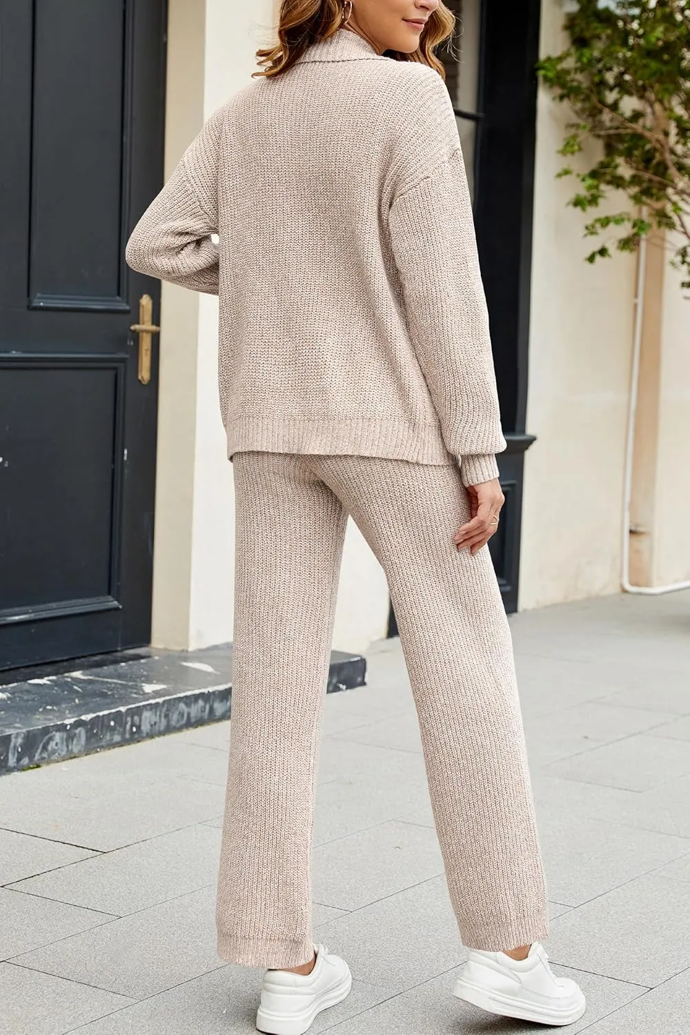 Cakulo Womens 2024 Lounge Sets 2 Piece Outfits Fall Button Sweater Matching Set Wide Leg Loungewear Sweatsuits