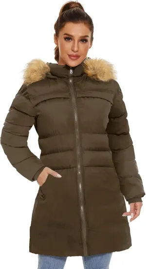 CHERFLY Women's Winter Puffer Coat Heavy Warm Long Parka Down Jacket with Fur Hood
