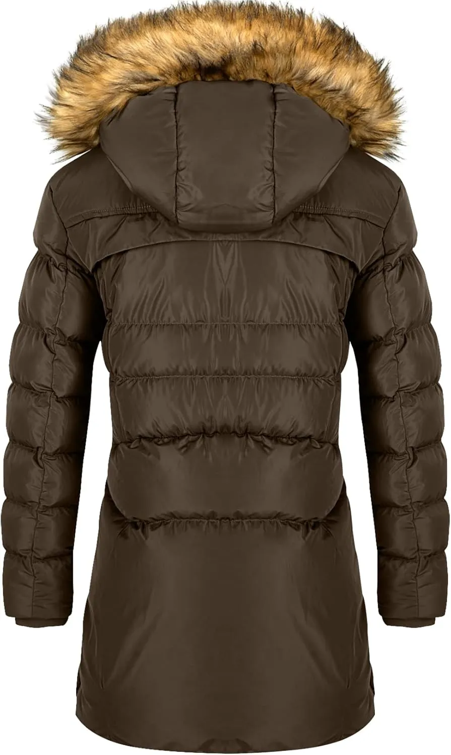 CHERFLY Women's Winter Puffer Coat Heavy Warm Long Parka Down Jacket with Fur Hood