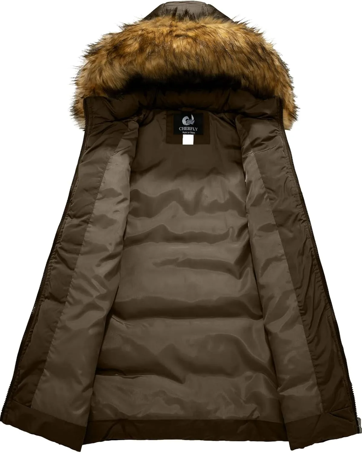 CHERFLY Women's Winter Puffer Coat Heavy Warm Long Parka Down Jacket with Fur Hood