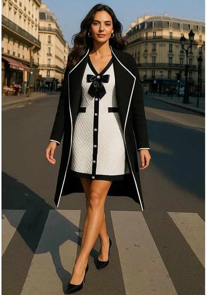 CHICWISH Women Contrast Edge Open Front Knit Cardigan Coat Lightweight Long Cardigans with Pockets
