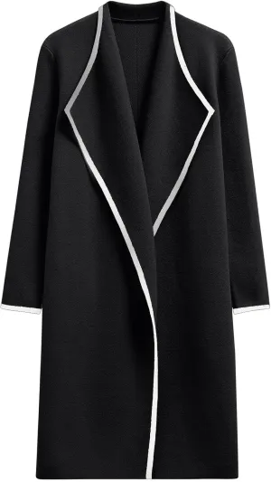 CHICWISH Women Contrast Edge Open Front Knit Cardigan Coat Lightweight Long Cardigans with Pockets