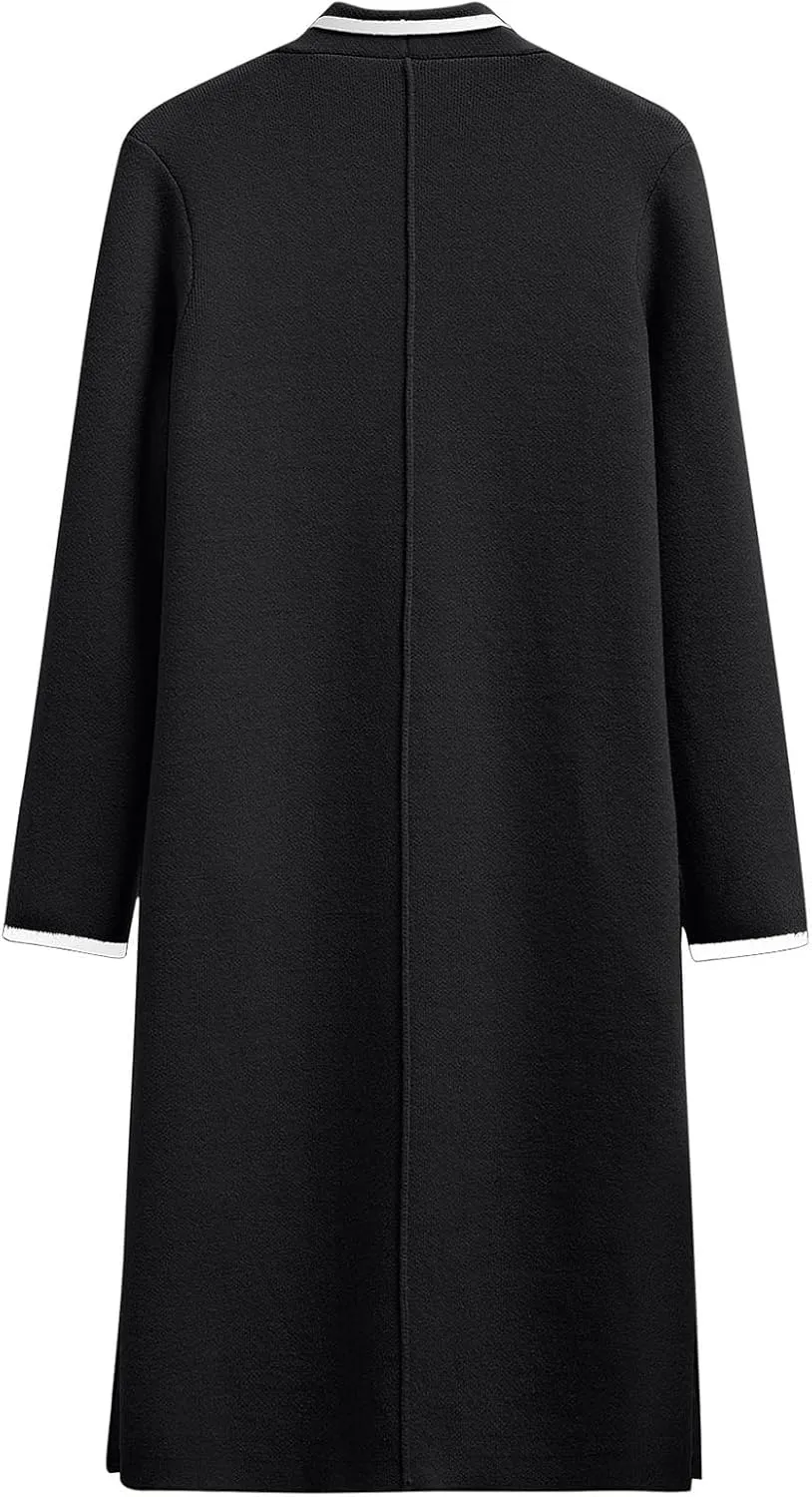 CHICWISH Women Contrast Edge Open Front Knit Cardigan Coat Lightweight Long Cardigans with Pockets