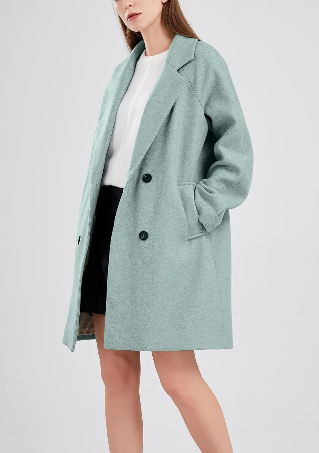 chouyatou Women's Casual Notch Lapel Double Breasted Warm Pea Coat Overcoat