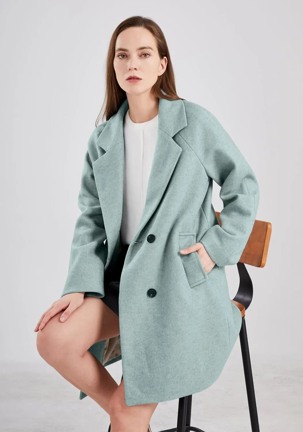 chouyatou Women's Casual Notch Lapel Double Breasted Warm Pea Coat Overcoat