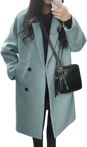 chouyatou Women's Casual Notch Lapel Double Breasted Warm Pea Coat Overcoat