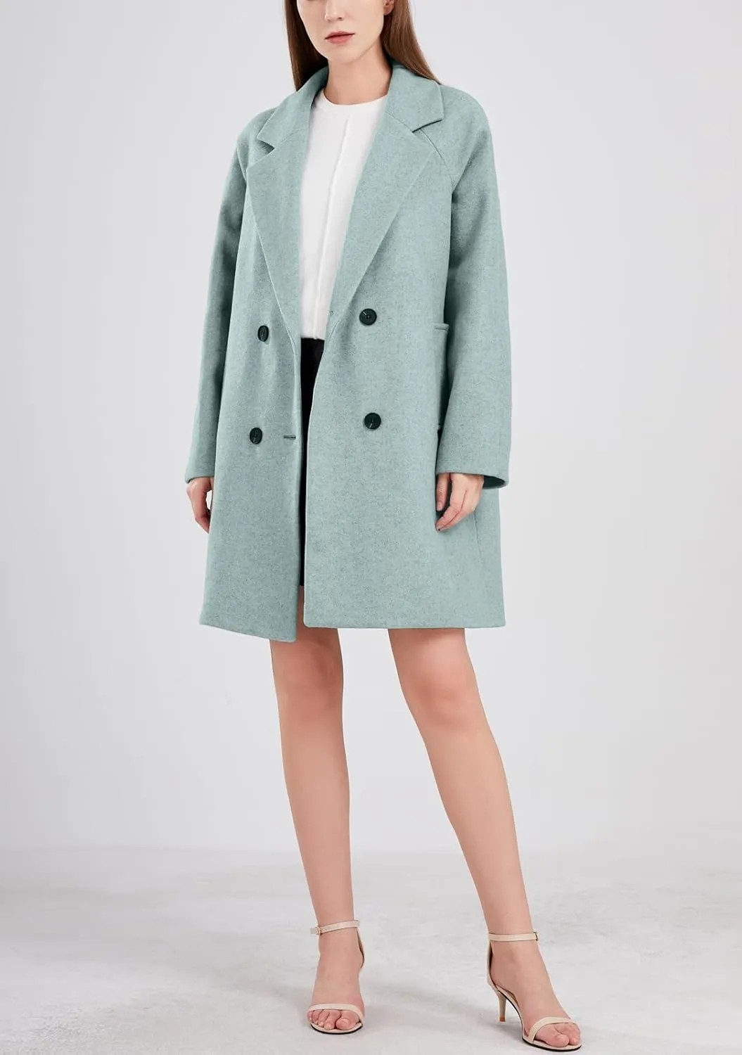 chouyatou Women's Casual Notch Lapel Double Breasted Warm Pea Coat Overcoat