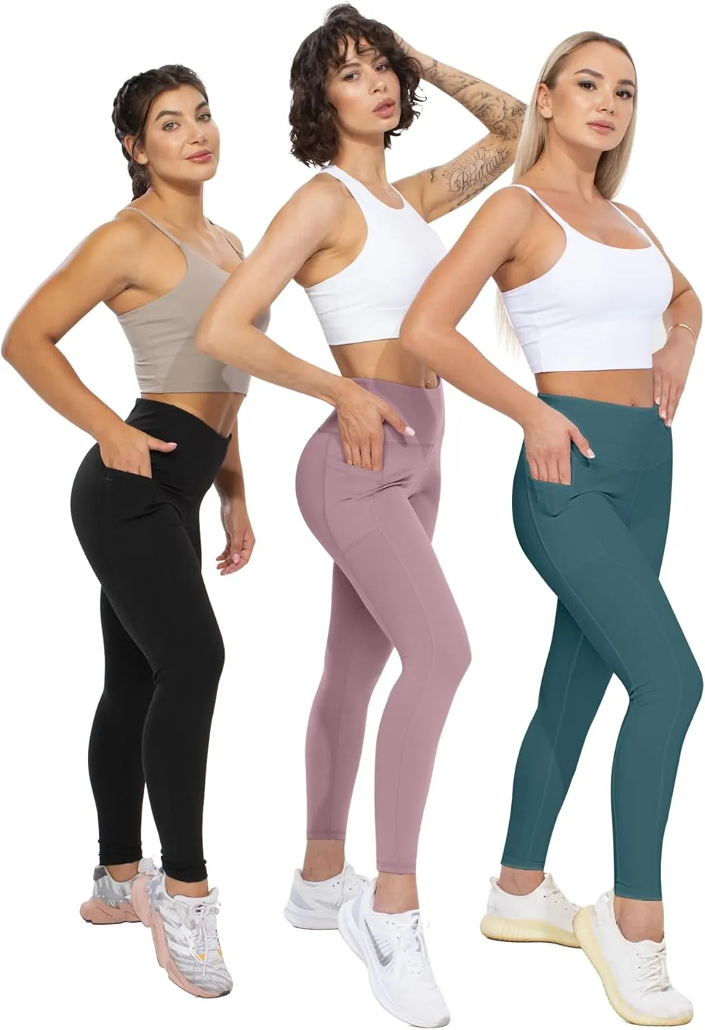 CHRLEISURE Leggings with Pockets for Women, High Waisted Tummy Control Workout Yoga Pants