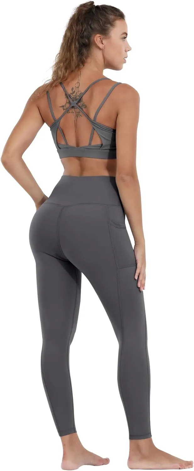 CHRLEISURE Leggings with Pockets for Women, High Waisted Tummy Control Workout Yoga Pants