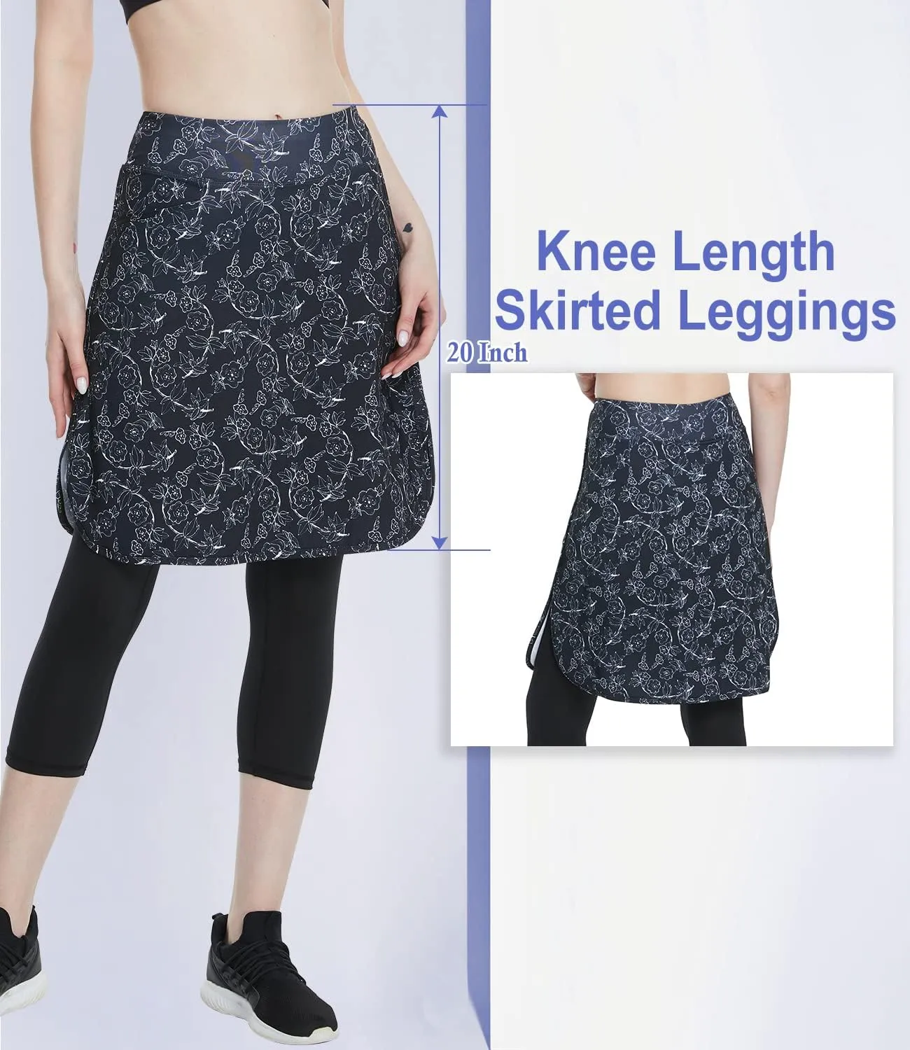 Cityoung Capri with Skirt Attached for Women - Modest Skirt Leggings