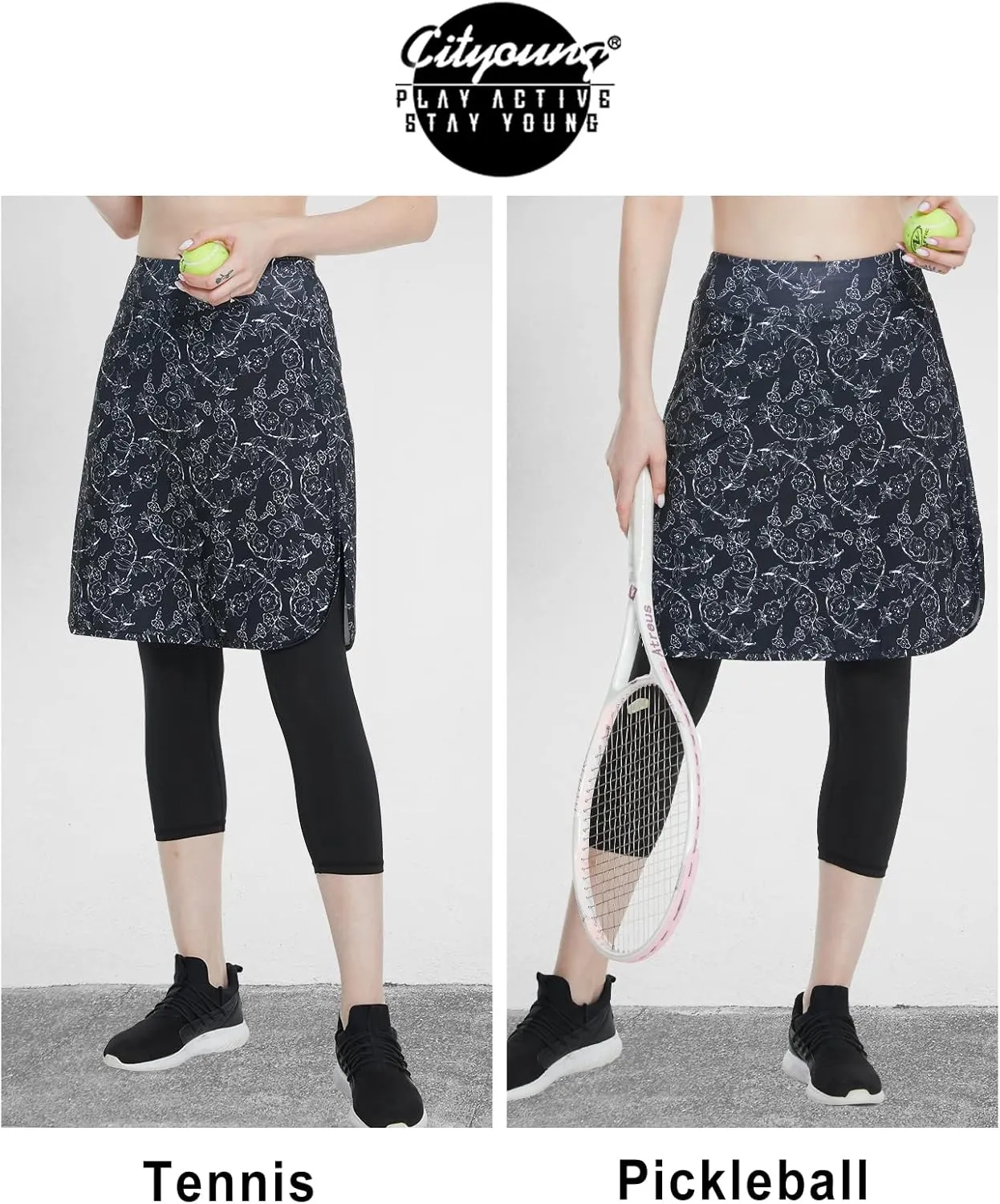 Cityoung Capri with Skirt Attached for Women - Modest Skirt Leggings