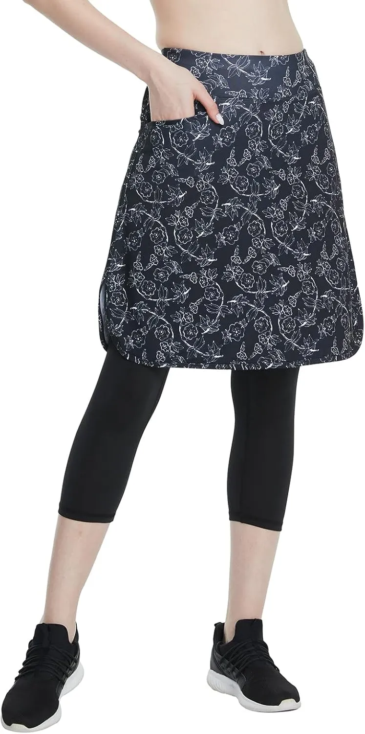Cityoung Capri with Skirt Attached for Women - Modest Skirt Leggings