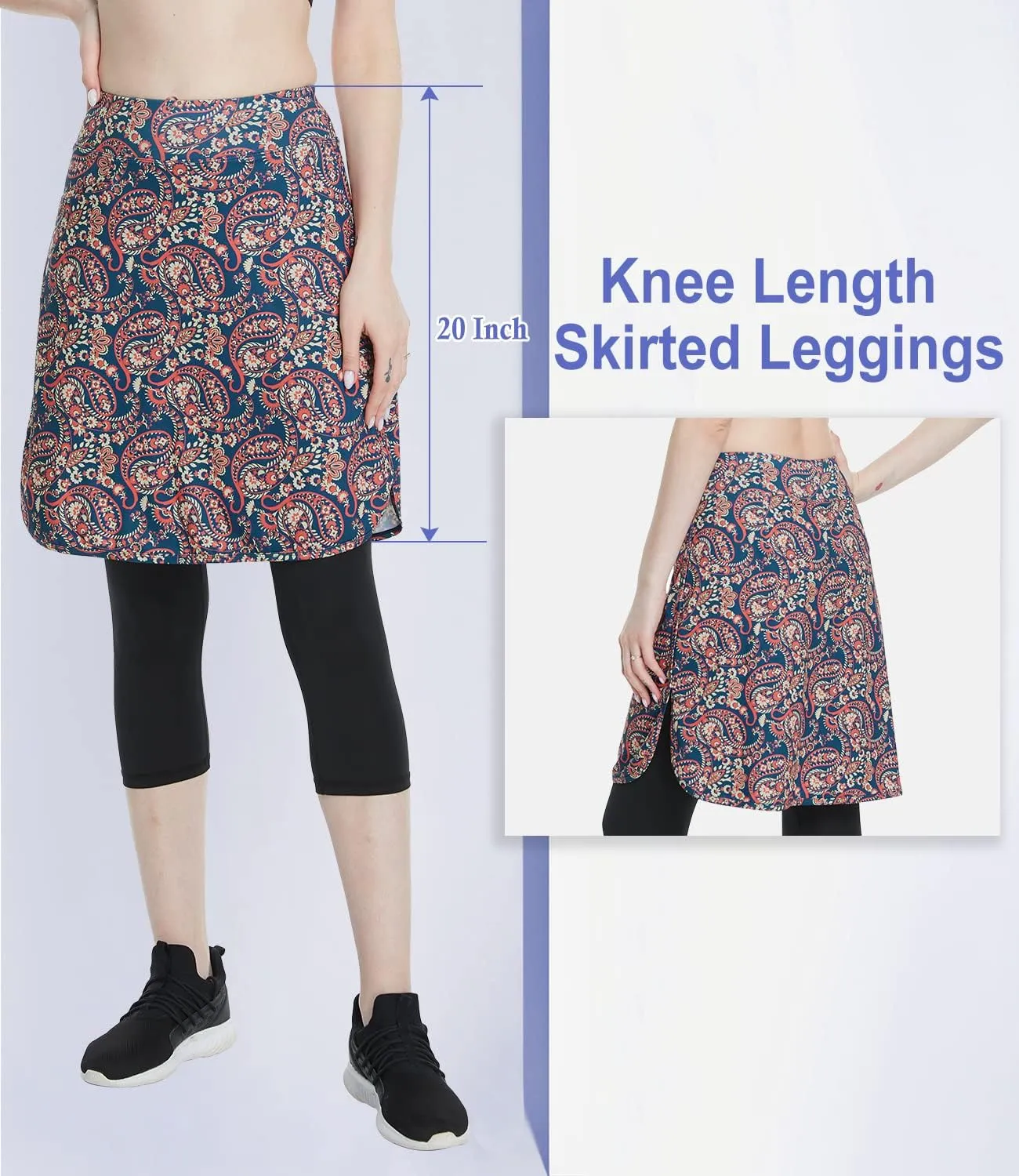 Cityoung Capri with Skirt Attached for Women - Modest Skirt Leggings