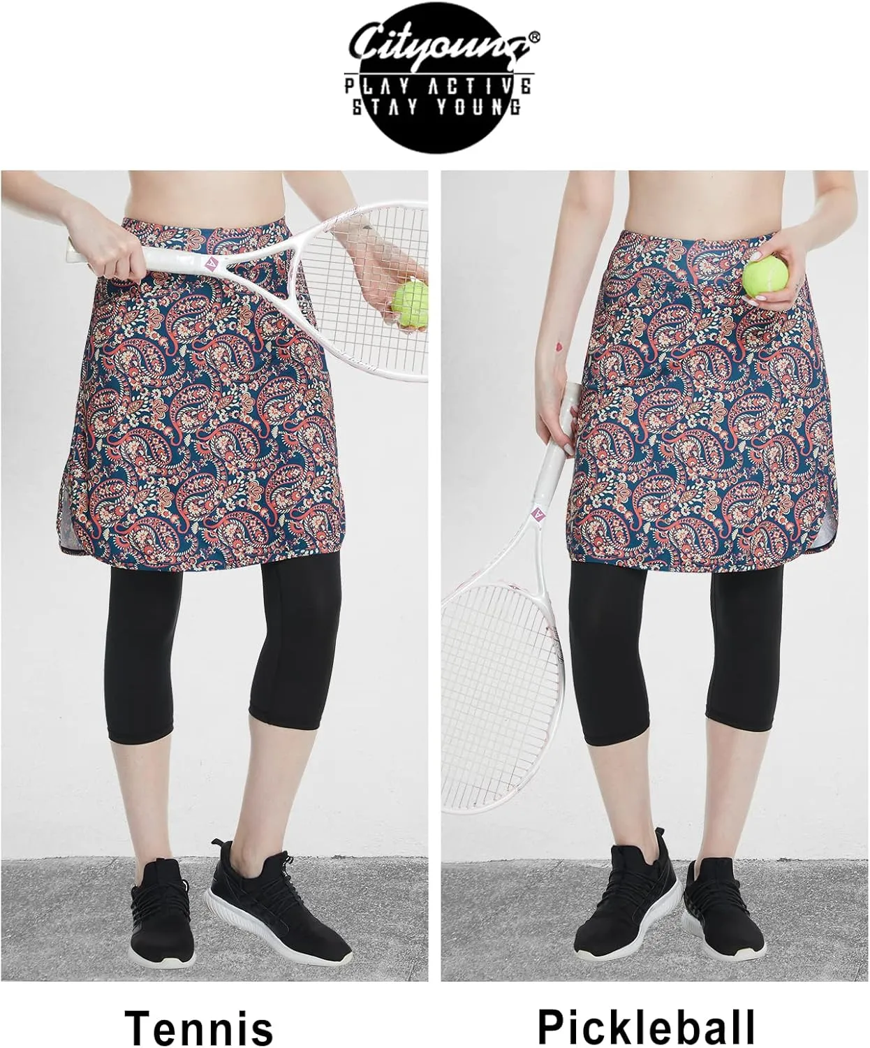 Cityoung Capri with Skirt Attached for Women - Modest Skirt Leggings