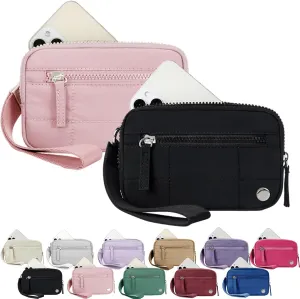 Convely Essential Wristlet, Convely Essential Wristlet for Women Nylon Quilted Wallet with 3 Zipper Purse