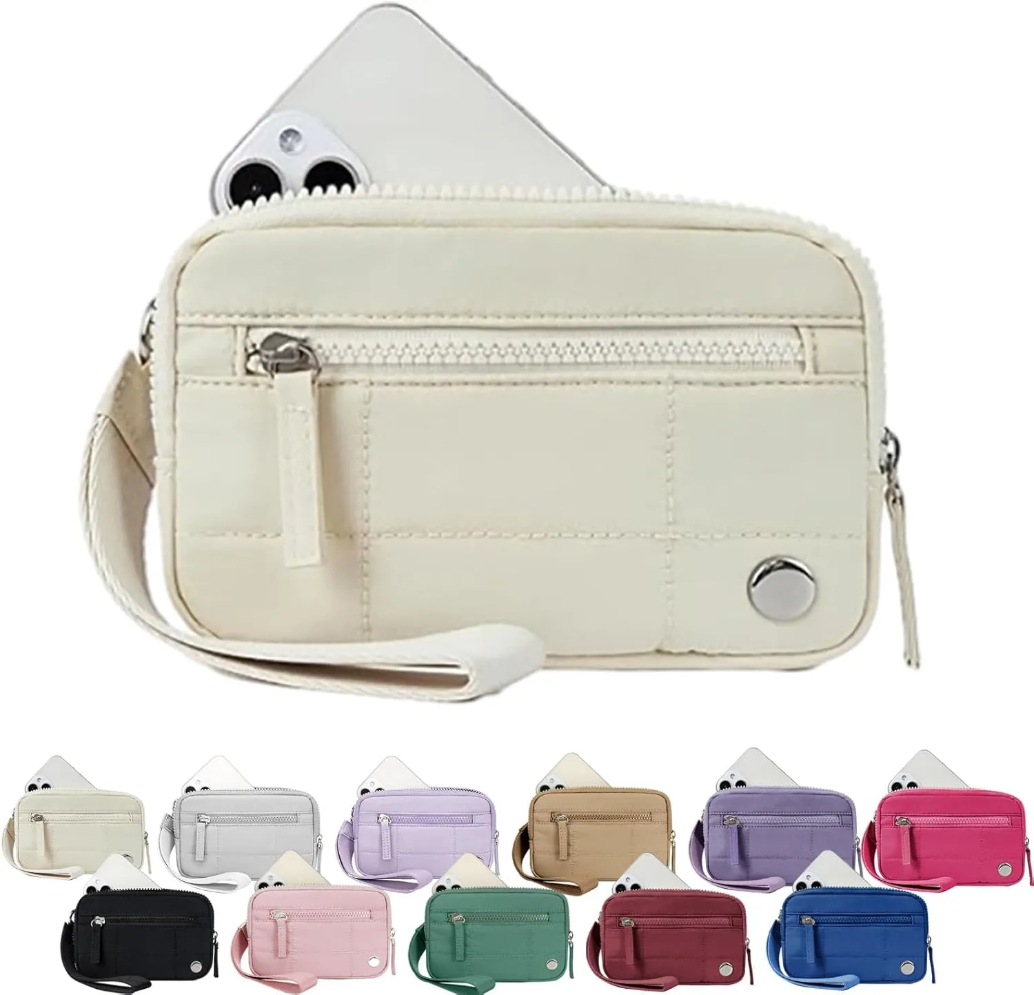 Convely Essential Wristlet, Convely Essential Wristlet for Women Nylon Quilted Wallet with 3 Zipper Purse