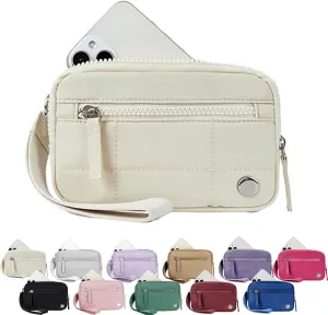 Convely Essential Wristlet, Convely Essential Wristlet for Women Nylon Quilted Wallet with 3 Zipper Purse