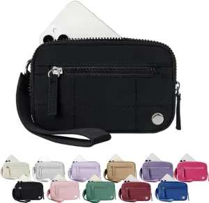 Convely Essential Wristlet, Convely Essential Wristlet for Women Nylon Quilted Wallet with 3 Zipper Purse