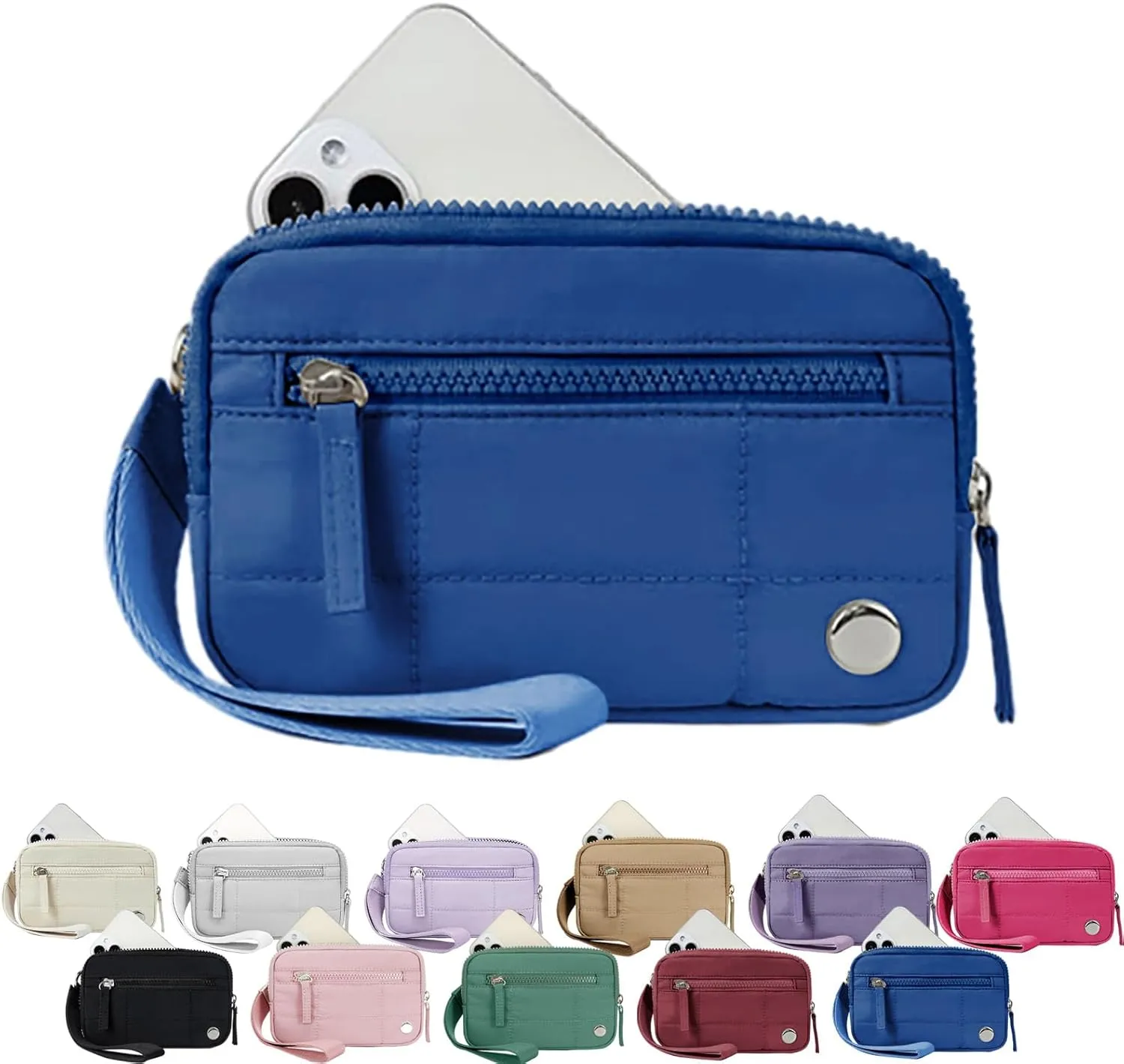 Convely Essential Wristlet, Convely Essential Wristlet for Women Nylon Quilted Wallet with 3 Zipper Purse