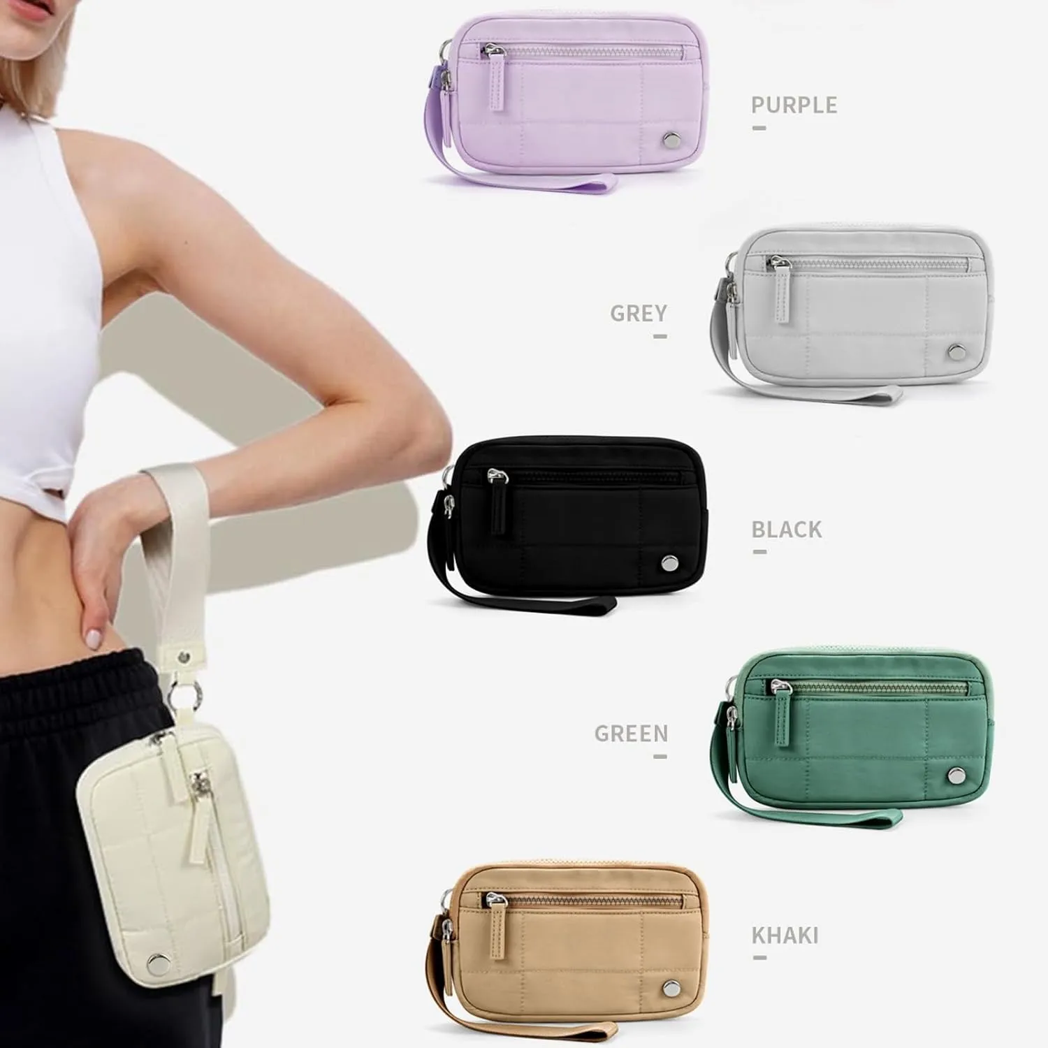 Convely Essential Wristlet, Convely Essential Wristlet for Women Nylon Quilted Wallet with 3 Zipper Purse