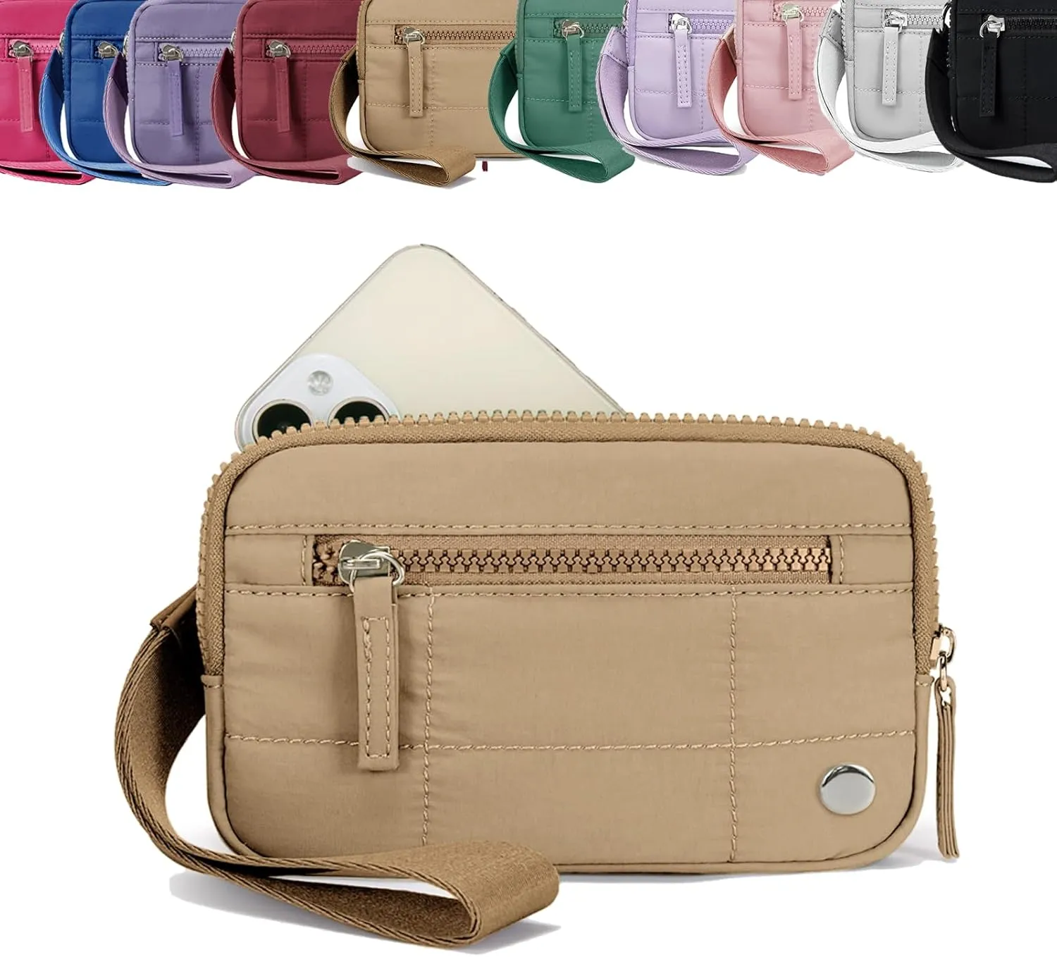Convely Essential Wristlet, Convely Wristlet, Essential Wristlet for Women Nylon Quilted Wallet with 3 Zipper Purse