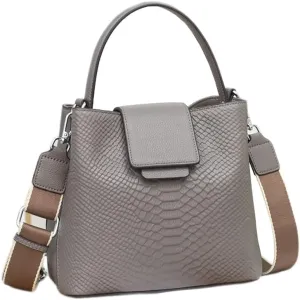 Crocodile Print Leather Bucket Bag Women's Fashion Handbags Multipurpose Design Unique Shoulder Bags (Brown)