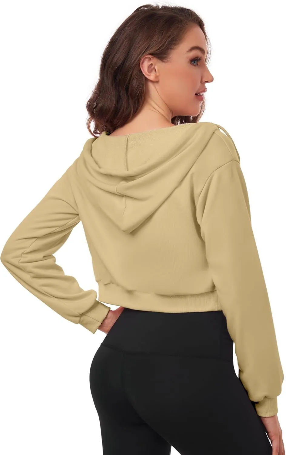 Cropped Zip Up Hoodie Women Jacket Top Sweatshirt Casual Basic Gym Workout Sport