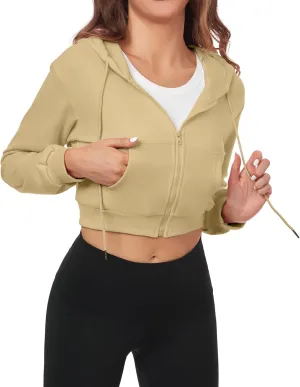 Cropped Zip Up Hoodie Women Jacket Top Sweatshirt Casual Basic Gym Workout Sport