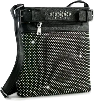 Crossbody Sling Handbag Rhinestone Bling Belt Accent Unique Sparkle Purse