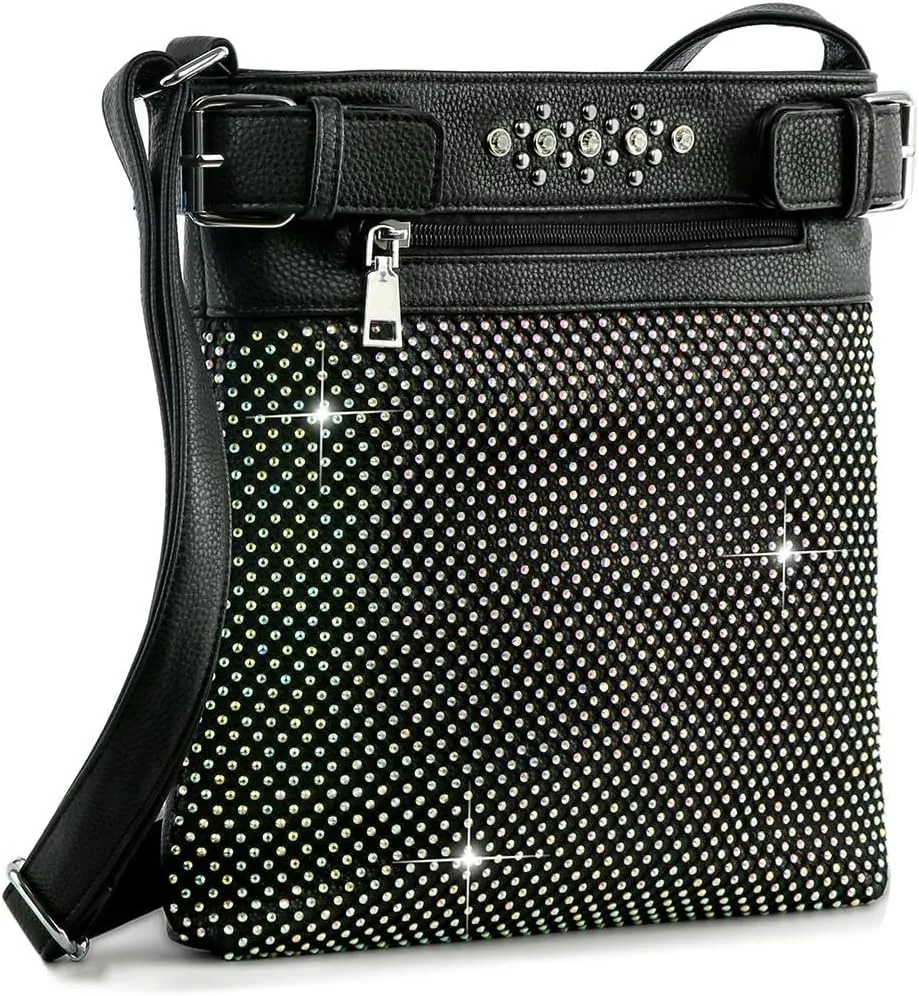 Crossbody Sling Handbag Rhinestone Bling Belt Accent Unique Sparkle Purse