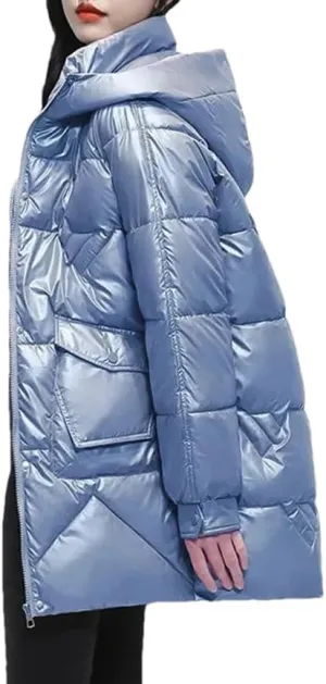 DBFBDTU Women Loose Winter Coat Cotton-Padded Jacket Hooded Parka Warm Tops Cotton Overcoat