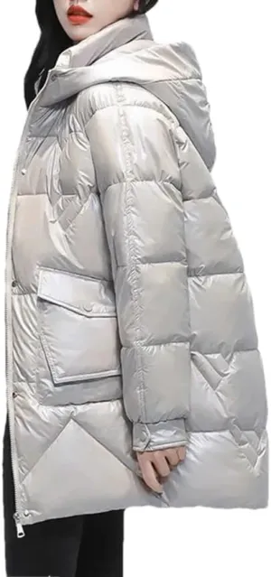 DBFBDTU Women Loose Winter Coat Cotton-Padded Jacket Hooded Parka Warm Tops Cotton Overcoat